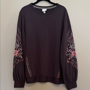 Knox Rose Navy Blue Top with Embroidered Trim